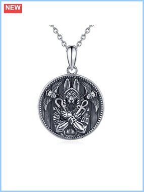 925 Sterling Silver Egyptian Anubis Pendant Necklace Rolo Chain 18in Jewelry